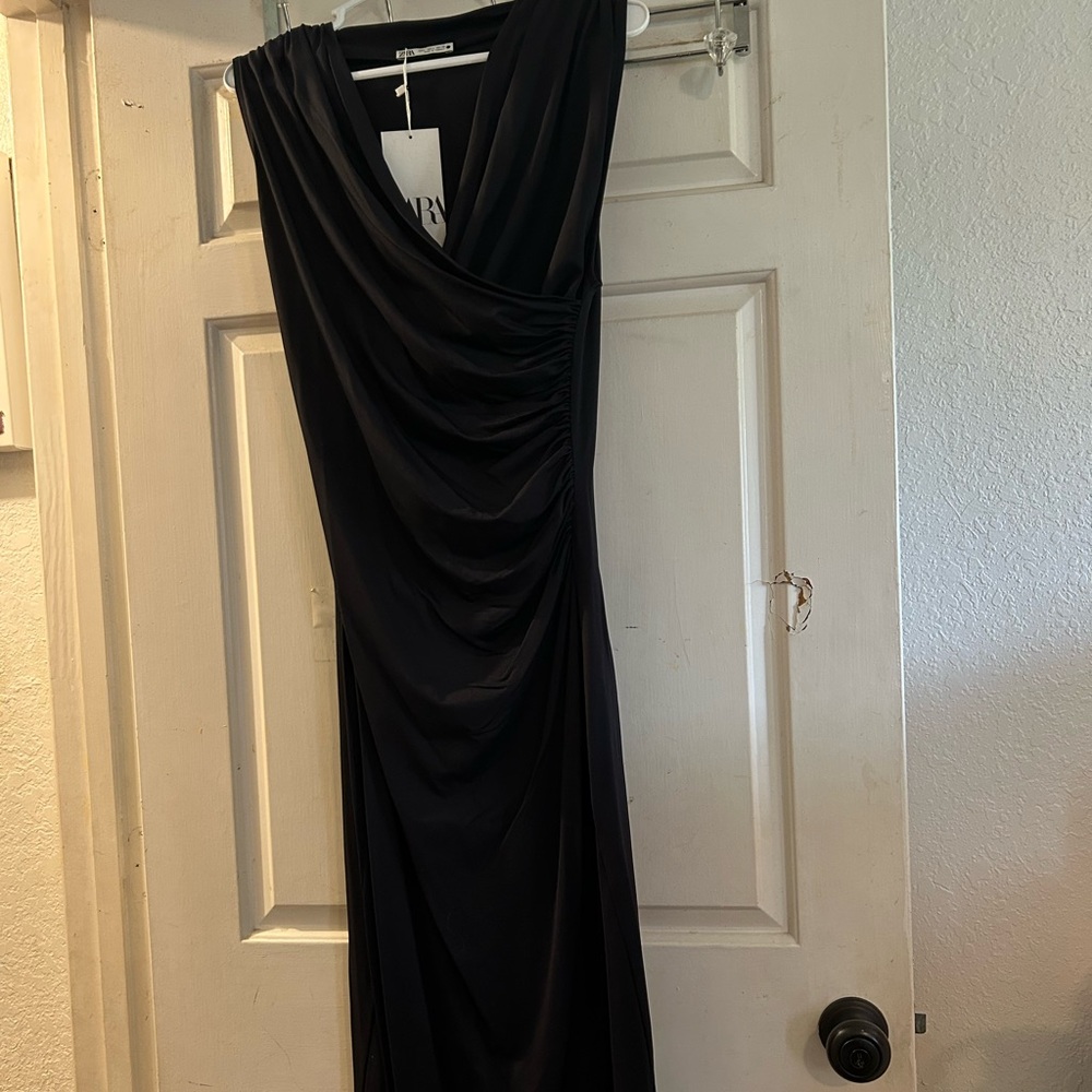 Zara Black Draped Maxi Dress